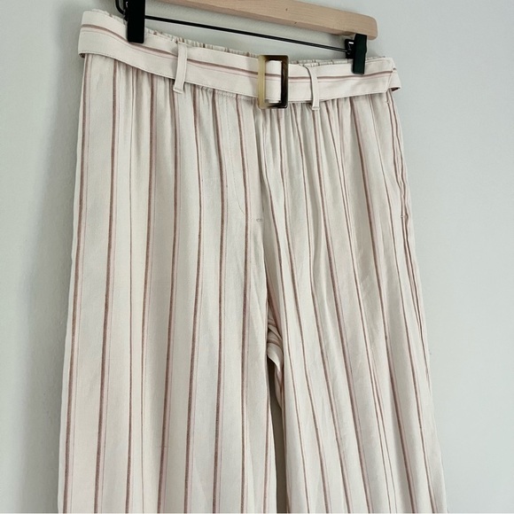 J. Jill‎ Linen Jenna Stretch Belted Cropped Pants Beige Pink Stripes Size Small - Picture 6 of 11